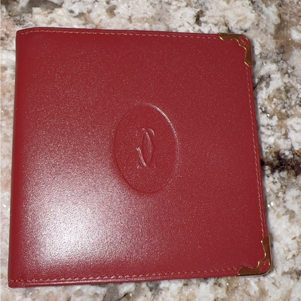 Cartier Red Leather Wallet with Gold Accents